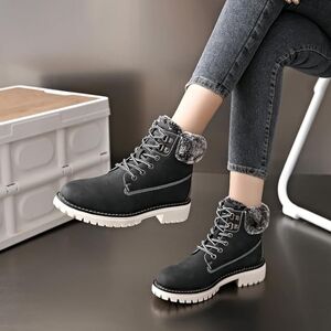 Carlkarida Womens Black Fur Hiking Boots